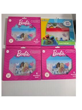 Barbie & Sesame Street Snack Pack Bundle- 24 Reusable BPA Free Bags- NEW